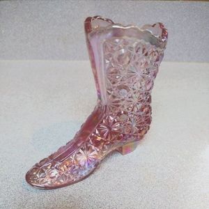 Vintage 70's FENTON Pink Iridescent Daisy  & Button C1990HZ Art Boot 4.25"